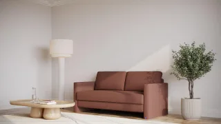 BRUNO Schlafsofa 160cm in Hazelnut Rot Braun | Schmal | stabiles Massivholz & Boxspringkomfort