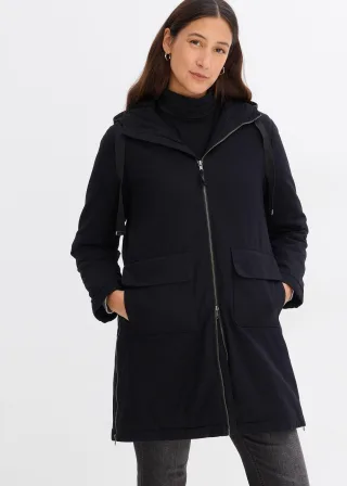 bonprix warm wattierter Winterparka mit Teddyfutter in Kapuze, schwarz, Gr.44, Stylischer Winterparker mit Kapuze aus Teddyfutter, 100% Baumwolle