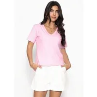 SASSYCLASSY T-Shirt T-Shirt mit V-Ausschnitt für Damen Schlichtes Top aus Baumwolle in geradem Schnitt