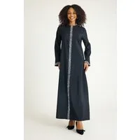 fashionshowcase Tunikakleid Damen Abaya mit Glitzerdetails in Leinenoptik