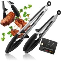 AVANA Kochzange Edelstahl Küchenzange Silikon Grillzange Zange Kochen Mehrzweckzange, mit integriertem Standfuß, 2er Set