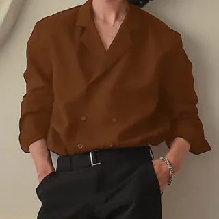 INCERUN Mens Japanese Style Loose V-Neck Shirt Suit Collar Long Sleeve Shirt Top for Male