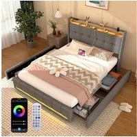 oyajia Polsterbett ED Doppelbett 140x200 cm mit 4 Schubkästen und Kopfteil, Ladefunktion (Leises Design Bett, 4 Ausziehbare Schubladen,Modernes Jugendbett)