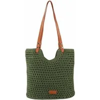 ITALYSHOP24 Schultertasche DAMEN TASCHE Boho Shopper Strohtasche Tote Bag Geflecht Häkeltasche, Textil Basttasche Strand Retro Freizeit Urlaub Sommer Beuteltasche