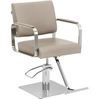 Physa Armlehnstuhl Friseurstuhl mit Fußstütze höhenverstellbar Barber-Stuhl 200 kg, Beige, Silbern