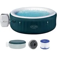 Bestway Whirlpool 6001D LAY-Z-SPA Energiespar Whirlpool Miami AirJet, (Komplett Set, 1-tlg., Thermo-Abdeckung, Chemikaliendosierer, Filterkartusche, Flicken), für 6 Personen Ø 196 x 66 cm, Dunkelgrün