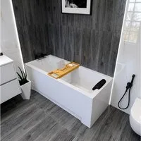 KOLMAN Badewanne Rechteck MODERN 120x70 mit AcrylSchürze + Bambus Ablage + Kopfstütze