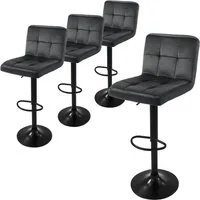 ML-DESIGN Barhocker Gepolsterter Barstuhl mit Rückenlehne und Fußstütze, 360° drehbar (4 St), Drehstuhl höhenverstellbar 63-83 cm 4er Set Grau Bezug aus Samt