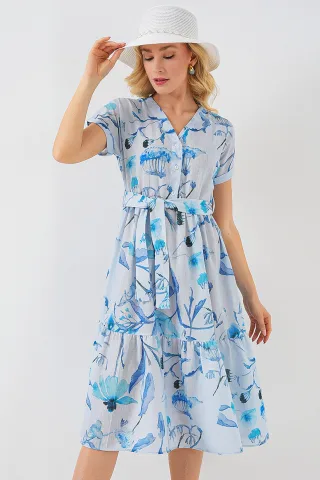 Blütendes V-Ausschnitt-Midi-Kleid mit Schleife