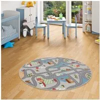 Snapstyle Kinderteppich Kinder Spiel Straßenteppich Fun Town Rund, Rund, Höhe: 4 mm