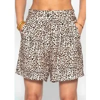 SASSYCLASSY Shorts City Bermudashorts mit Leo-Print für Damen Lockere Viskose Shorts mit seitlichen Eingriffstaschen Beige