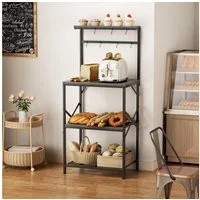 BBWL Standregal für Mikrowelle und Küche mit Anti-Kipp-Schutz, Metallrahmen, 53 x 36 x 125,5 cm, verstellbare Füße,S-Haken und Metallgitter, vielseitige Aufbewahrung