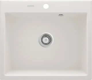 Neuesbad 1-Becken Granitspüle 600x520X210, Alabaster, mit SPACE SAVER NB1DEZQNA1031