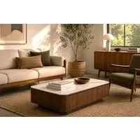 Vintagehaus Couchtisch Almira Warm-Scandi 2-Schub Marmoroptik