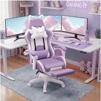 oyajia Gaming-Stuhl Bürostuhl Ergonomisch mit Kopfstütze und Katzenohren, PU-Leder (Gamer Stuhl, Racing Computerstuhl PC Stuhl mit Fußstütze Kopfstütze, 1 St), 115-125cm verstellbare Sitzhöhe, mit Lendenwirbelstütze