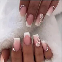 LuxusKollektion Kunstfingernägel 24er Set Geblümt Eckig Weiße French Künstliche Nägel - Press on Nails