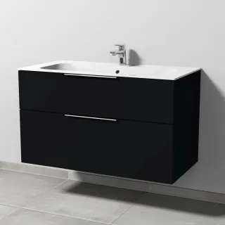 Sanipa 3way Keramik-Set Finion Keramik-Waschtisch und Unterbau mit 2 Auszügen, Schwarz-Matt UF40108