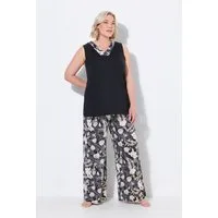 Ulla Popken Pyjama Pyjama Blätter V-Ausschnitt ärmellos Taschen