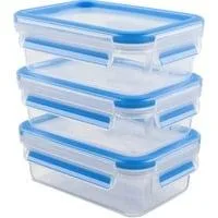 CLIP & CLOSE Frischhaltedosen 0,55 Liter transparent/blau, rechteckig, 3 Stück