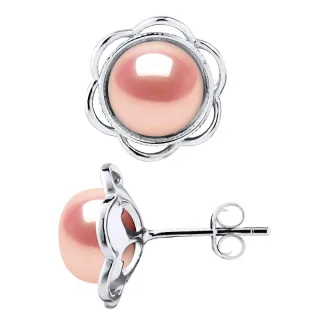 Ohrstecker FLOWER Perlen Süßwasser 8-9mm Buttons Rosen 925
