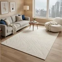 Vimoda Teppich Wellenmuster, modernerer Design, dicht & weich, Rechteckig, Höhe: 11 mm, Uni, Läufer Creme, 3D Effekt, Wohnzimmer, Schlafzimmer