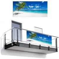 MuchoWow Balkonsichtschutz Strand - Meer - Palme - Insel (1-St) Balkon Sichtschutz 90x200, Windschutz für Zaun PVC, 200x90 cm