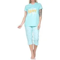 Normann Pyjama Normann Damen Capri Schlafanzug in edler Optik + Schleifen als Motiv