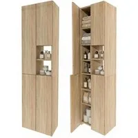 TREND WERK Hochschrank Badschrank schmal stehend B45 x T26,5 x H180 cm (Schmaler Badezimmerschrank mit Regalfächern & Stauraum) Holzoptik, offene & geschlossene Fächer, Standregal Bad, platzsparend