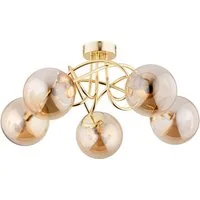 Licht-Erlebnisse Deckenleuchte BRIONI, ohne Leuchtmittel, Kugel Schirm B: 51 cm 5x E14 in Gold glänzend Retro Metall Rauchglas