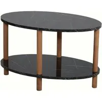 en.casa Couchtisch, »Højreby« oval Beine aus Buchenholz 70x44x43 cm Marmoroptik, schwarz