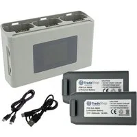 Trade-Shop 3in1 Set: 2x Akku + 3-fach Ladegerät passend für DJI Mavic Mini 2 Zubehör Drohne (mit Powerbank und SD-Speicherkartenaufbewahrung / Anschluss über USB-C)
