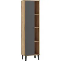 Home affaire Stauraumschrank Oslo, Badschrank mit Knopfgriff, Hochschrank im skandinavischen Design in der Türfarbe Weiß oder Grau verfügbar, ausreichend Stauraum