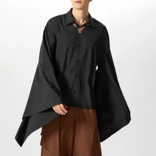 INCERUN Men's Casual Black Shirt, Button Up Long Sleeve Shirt, Chic Retro Lapel Loose Batwing Sleeve Shirt for Men