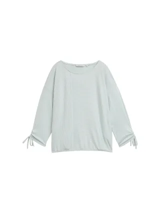 Denim Tom Tailor - Loose Fit Langarmshirt mit Raffärmeln small mint white stripe - Gr. - XXL