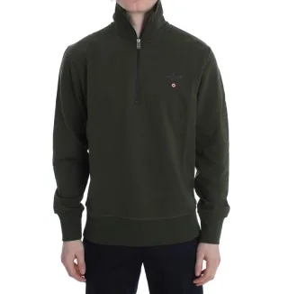 Aeronautica Militare Grüner Baumwoll-Stretch Halb-Reißverschluss-Pullover