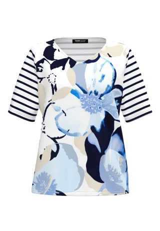 FRANK WALDER - Shirt FRESH RIVIERA mit floralem Print ink/ecru/pacific blue/sand - Gr. - 38