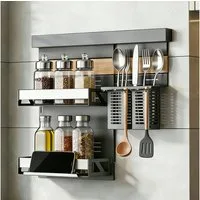 doporro Küchenregal Küchenorganizer-set Multifunktional aus Metall Wandmontage 52/82cm, 52-cm-Schiene trägt bis zu 10.5kg, 82-cm-Schiene trägt bis zu 15kg