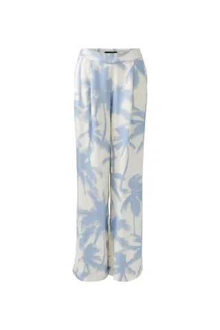 Oui - Palazzohose Viskosesatin white blue - Gr. - 42