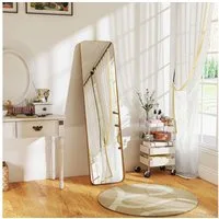 HOMCOM Standspiegel rechteckiger Ganzkörperspiegel mit abgerundeten Ecken (für Schlafzimmer, Wohnzimmer, 1-St., zum Aufstellen auf dem Boden oder an die Wand), 40 x 6 x 160 cm, Gold