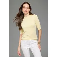 Bruno Banani Kurzarmpullover mit Glitzerknöpfen, Trendfarbe - Butter Yellow