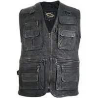 MDM Lederweste Herren Jagd Lederweste Angler Weste in Velour Schwarz