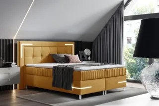 Boxspringbett Schlafzimmerbett 140x200cm AMORE Nr.1 Gelb inkl. LED-Beleuchtung