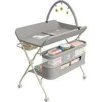 JEOBEST Wickeltisch Mobiler Baby Wickelkombi, 3 in 1 Wickeltisch Klappbar, (1-tlg) mit Sicherheitsgurt Aufbewahrungskorb und Kleiderstange