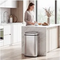 HOMCOM Mülleimer Sensor Mülleimer 68L Automatik mit Bewegungssensor Wasserdichter, für Küche, Silber