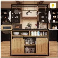 Flieks Kücheninsel 183cm hoher Küchenschrank mit Arbeitsplatte, Hängeregal & Steckdose, (107x62x183 cm), Highboard Küchenbuffet mit Schiebetüren und Haken Holzoptik Natur