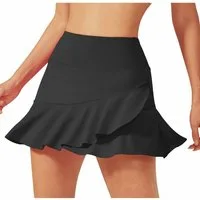 G4Free Hosenrock Damen Hosenrock Tennisrock Golf-Skorts sportliche Golfrock Fließende Doppelrüschen,integrierte Shorts mit Taschen