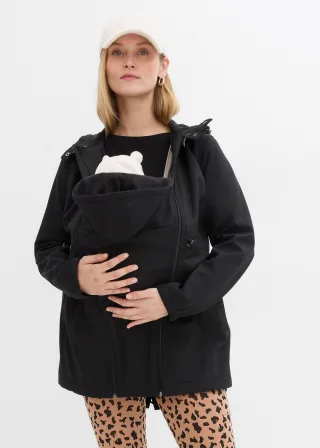 bonprix Softshell-Tragejacke / Umstandsjacke weitenregulierbar, schwarz, Gr.48, Praktische Jacke mit Baby-Einsatz, aus Softshell