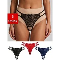 Elegant Love String-Ouvert Spitzen-Tangas – Sexy Damen-Strings mit Doppelträgern & Satinschleife (Set, 3-St., 3er-Pack) Sinnliche Unterwäsche mit offenem Schritt für besondere Momente