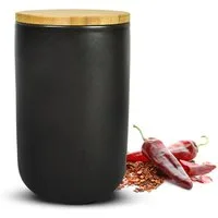 Sendez Vorratsdose Schwarze Vorratsdose 800ml mit Holzdeckel Keramik Vorratsbehälter Dose, Keramik, (Vorratsdose), Vorratsdose