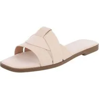 Ital-Design Moderne Damen Sandalen mit geflochtenem Design für Freizeit Pantolette (91117199) Blockabsatz Pantoletten in Beige